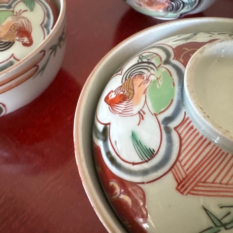 古伊万里 色絵窓絵鶏図 蓋茶碗 5客セット | Kaikaroman ONLINE STORE