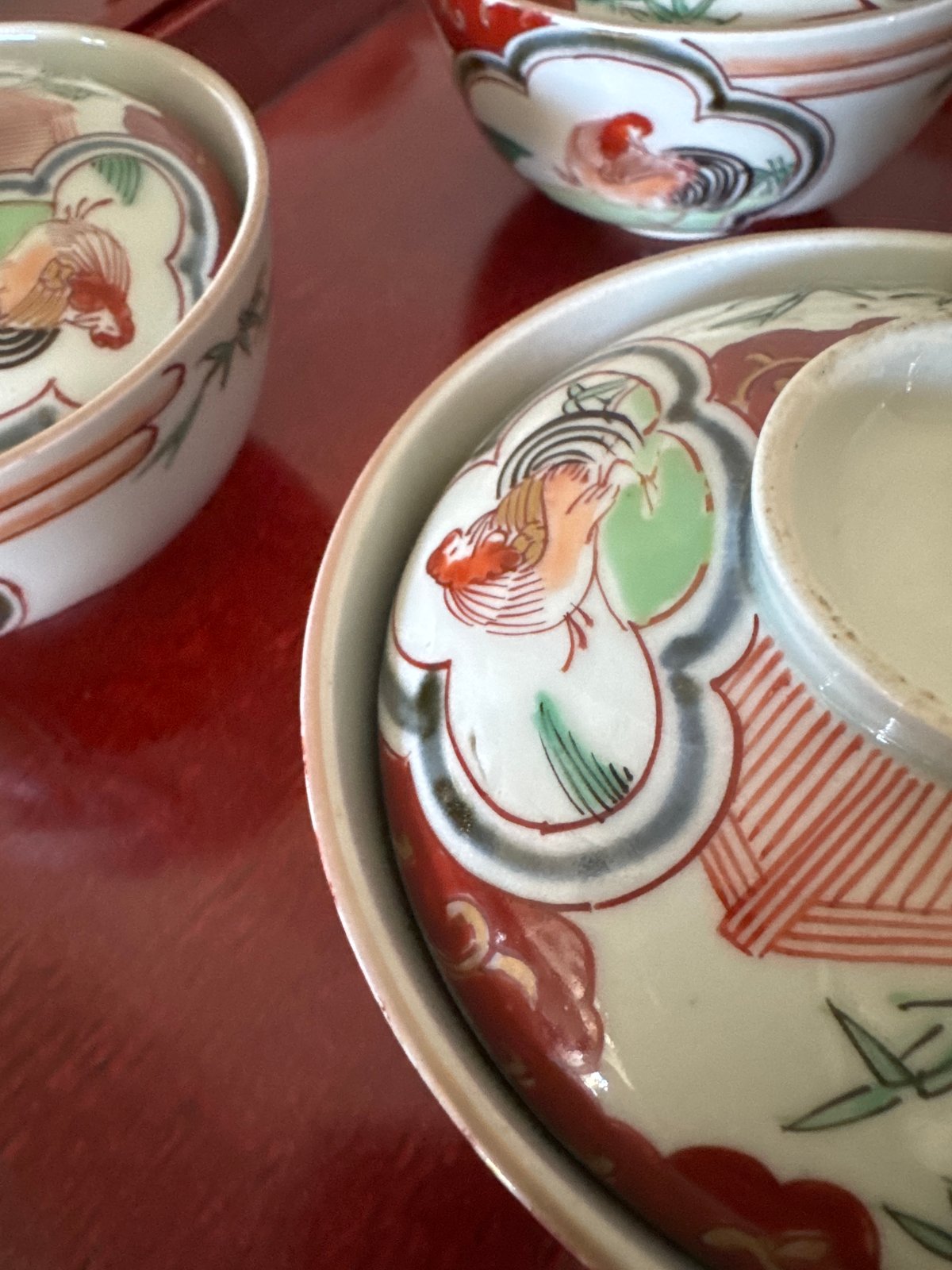 古伊万里 色絵窓絵鶏図 蓋茶碗 5客セット | Kaikaroman ONLINE STORE