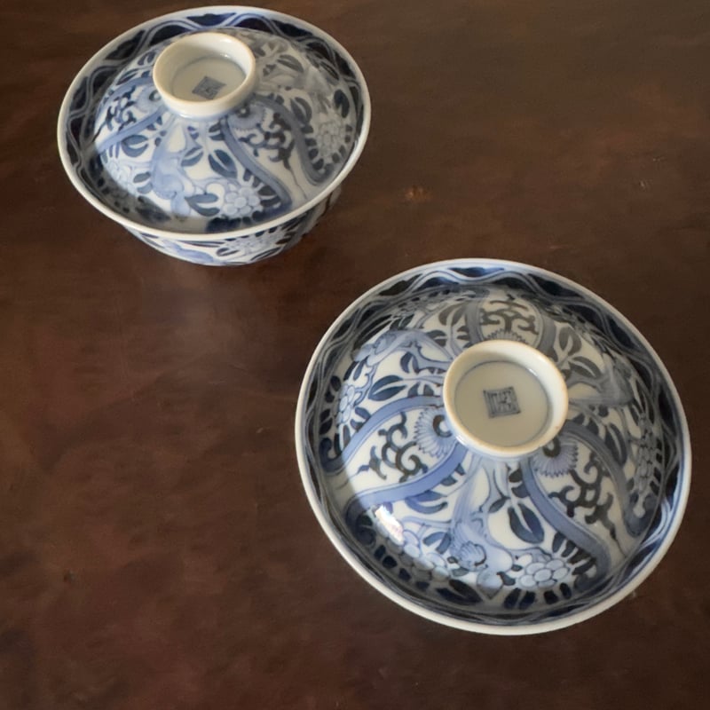 平戸焼　古平戸　染付 花鳥文煎茶碗　3客　氷裂花文蓋碗　まとめて　C　R6872 平戸三河内焼「嘉久房」窯 染付花鳥文蓋茶碗 2客 | Kaikaroman ONLINE