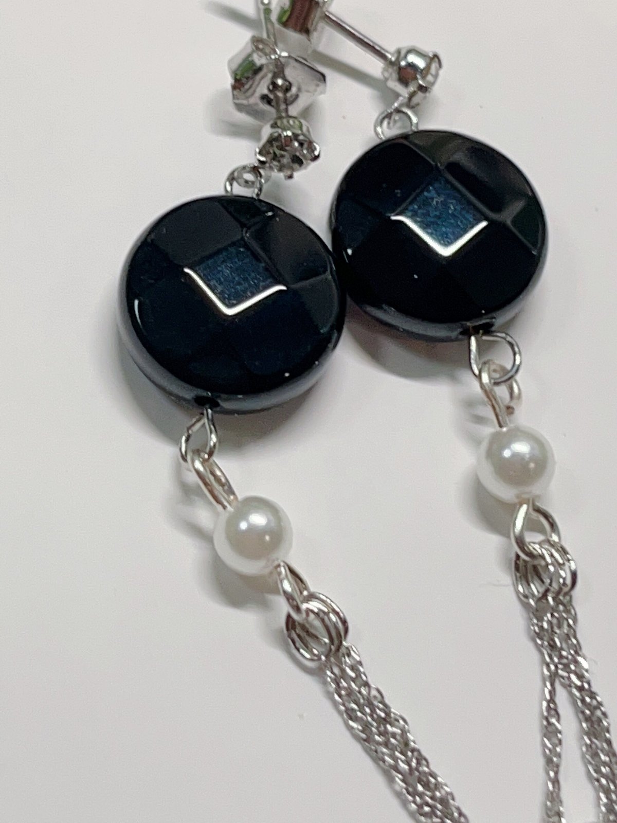 漆黒のオニキスの綺麗めピアス(イヤリング)シルバー | rienobe's