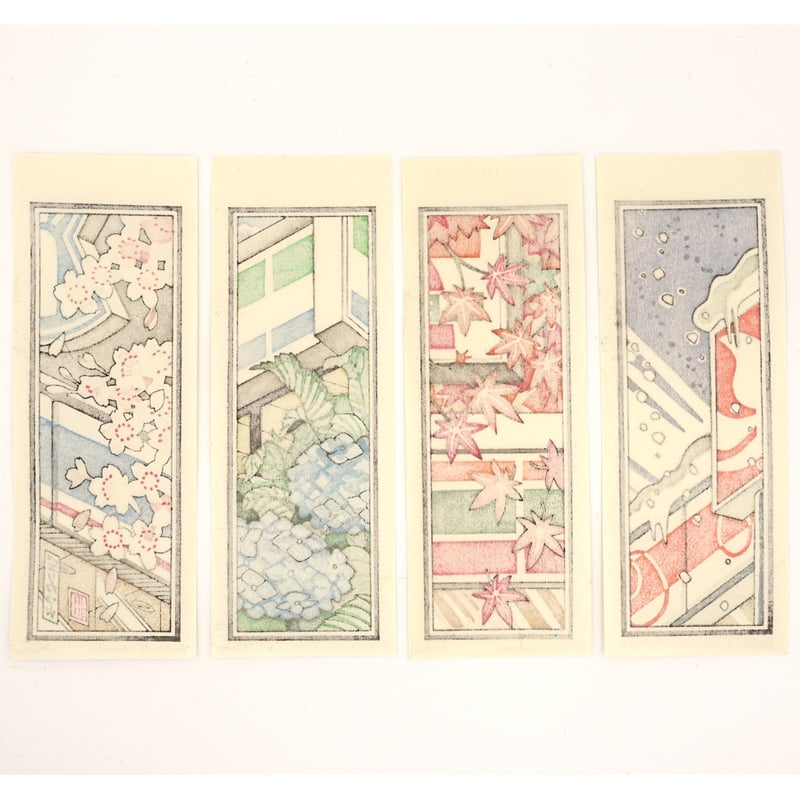 四季」200セット限定木版画千社札4枚 | Erica Ward Art 四季」200セット限定木版画千社札4枚 | Erica Ward Art