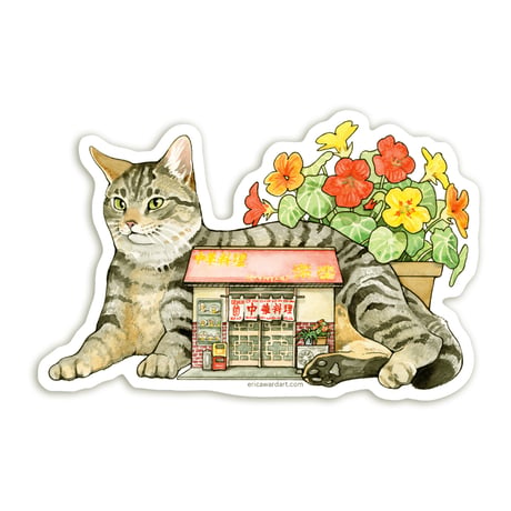 「nekomachi」：町中華　耐水ステッカー
