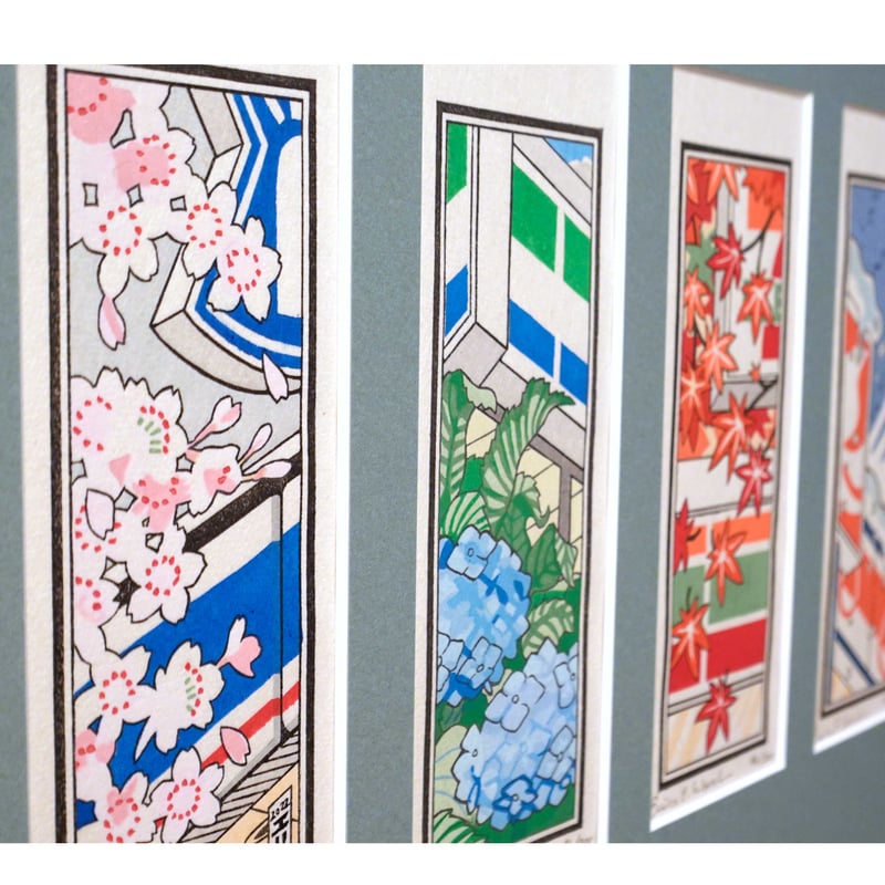 四季」200セット限定木版画千社札4枚 | Erica Ward Art