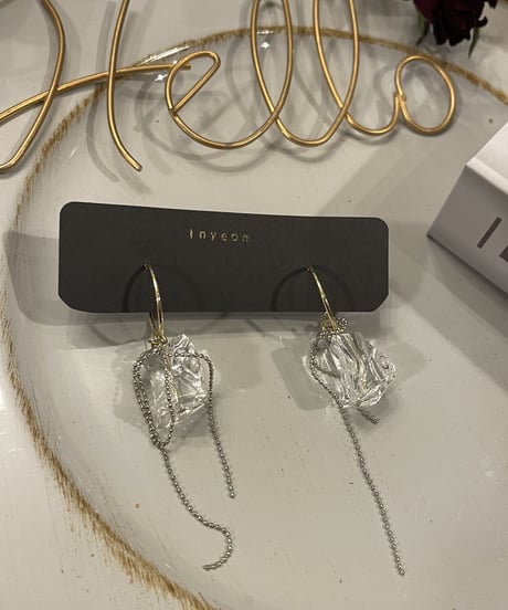 𝒩𝑜.25 シルバーフープ氷チャームピアス