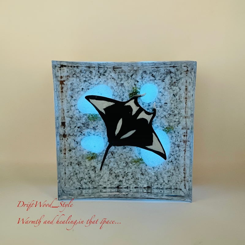 海の世界を閉じ込めた流木アート マンタ 水中ジオラマ 流木 レジン