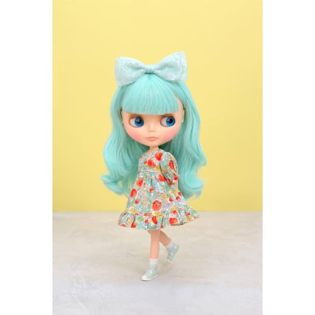 つけ襟付きワンピース グリーン for 22cm dolls Dear Darling fashion for dolls