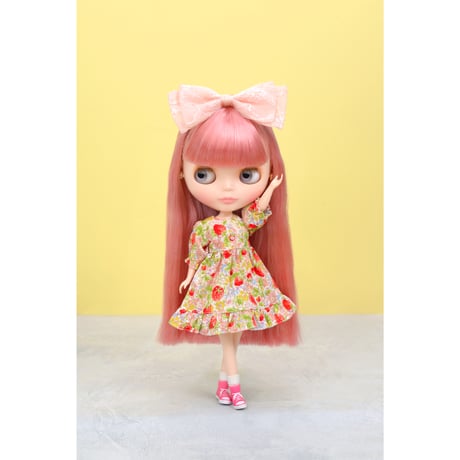つけ襟付きワンピース ピンク for 22cm dolls Dear Darling fashion for dolls