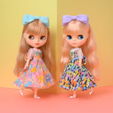 リボン柄ワンピースセット ピンク for 22cm doll Dear Darling fashion for dolls