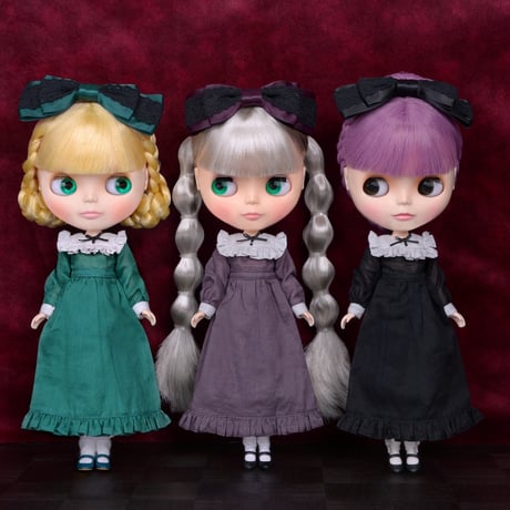 フリルヨークロングワンピースセット ブラックfor22cm dolls Dear Darling fashion for dolls