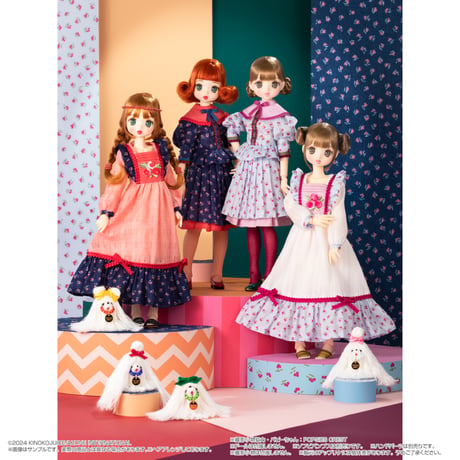 BonBons レトロ花柄ブラウス＆スカートセット ネイビー×オレンジ