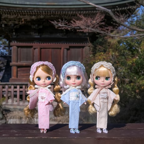レース着物セット ブルー for 22cm dolls Dear Darling fashion for dolls