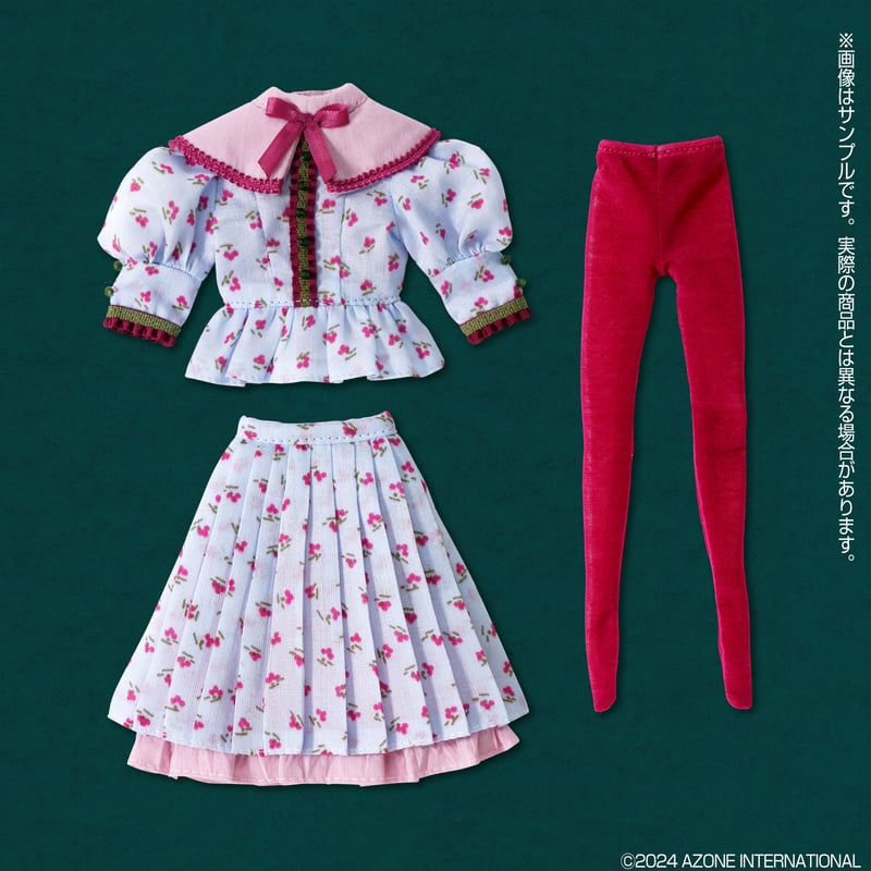 BonBons レトロ花柄ブラウス＆スカートセット ライトブルー×パープル