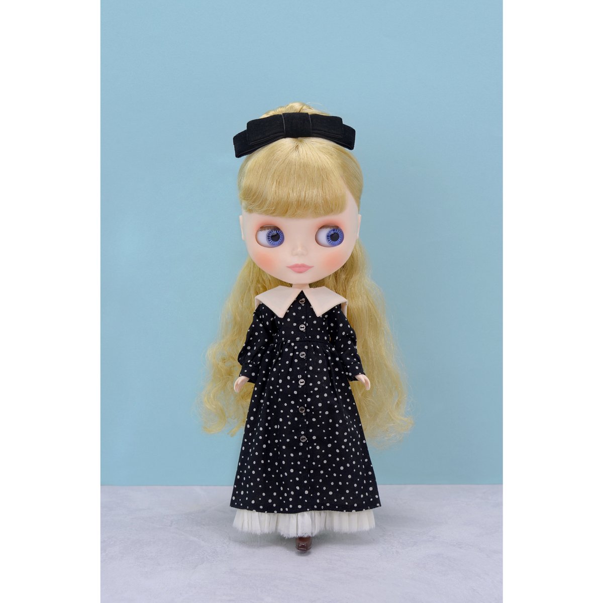 ビッグカラーシャツワンピースセット ブラック for22cmドール Dear