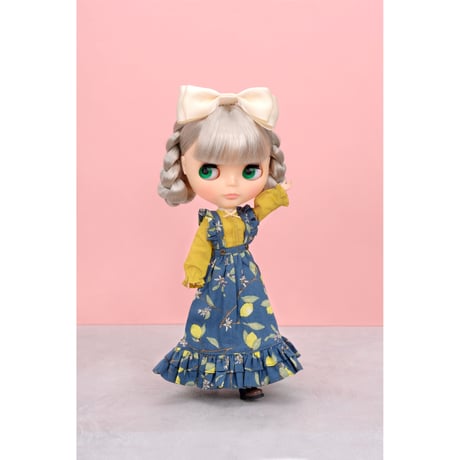 ロングジャンパースカートセット レモンネイビーfor 22cm dolls Dear Darling fashion for dolls
