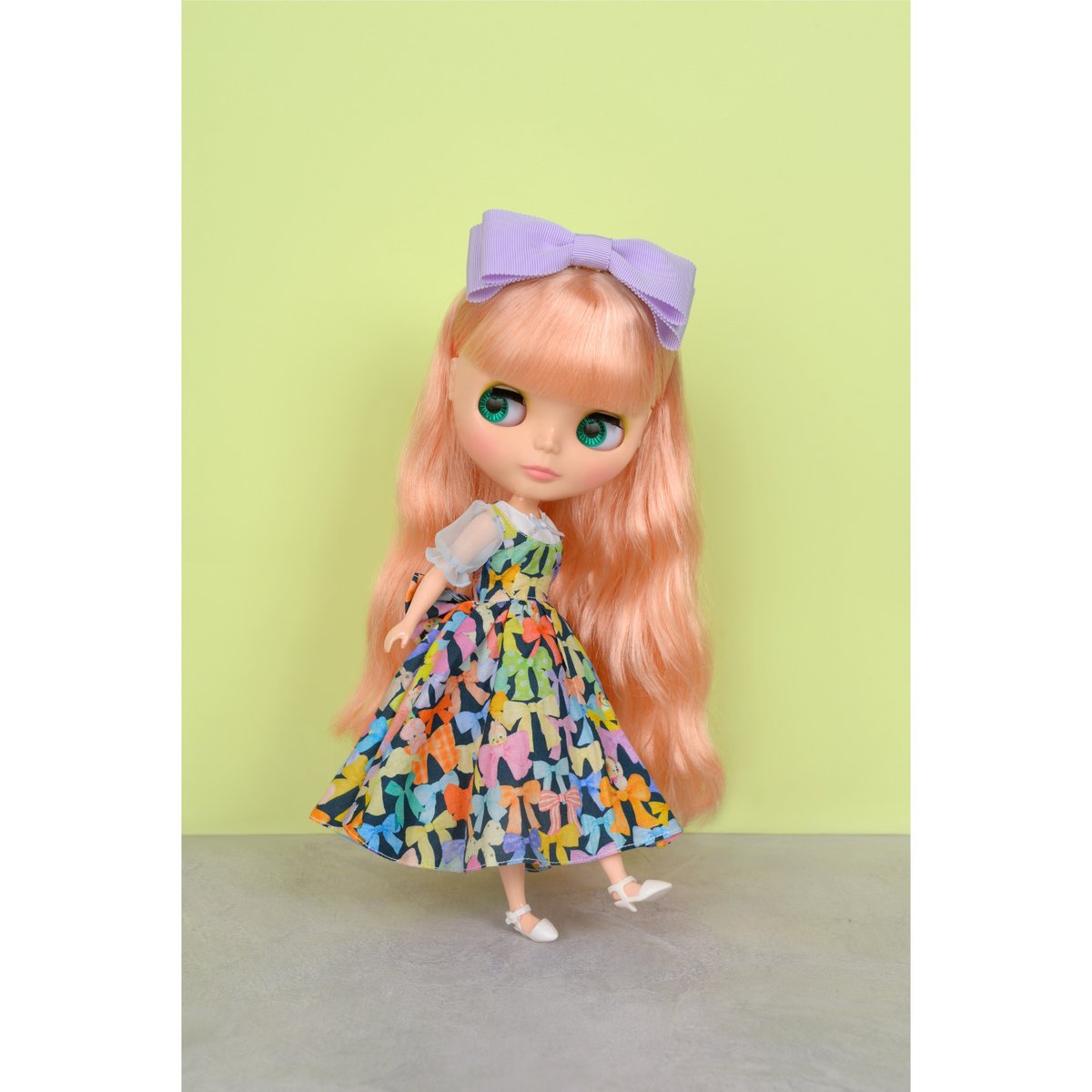 ヨーカン⭐︎鶴リボン柄ワンピース yokang花柄 蝶柄 ネイビー YOKANG