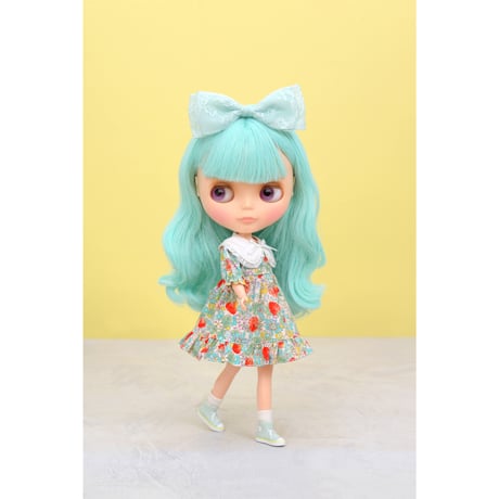 つけ襟付きワンピース グリーン for 22cm dolls Dear Darling fashion for dolls