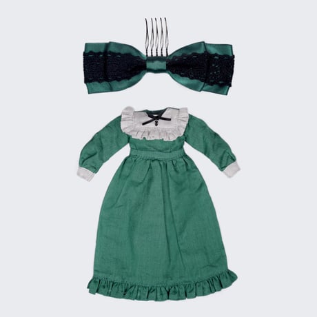 フリルヨークロングワンピースセット グリーンfor22cm dolls Dear Darling fashion for dolls