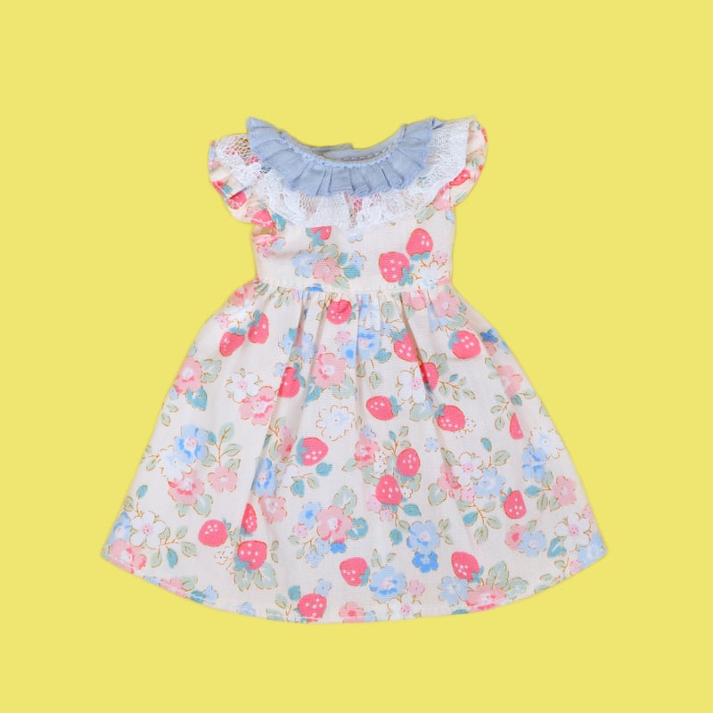 レースエプロン付きワンピースセット ブルー for 22cm dolls Dear Darli