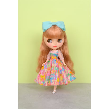 リボン柄ワンピースセット ピンク for 22cm doll Dear Darling fashion for dolls