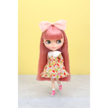 つけ襟付きワンピース ピンク for 22cm dolls Dear Darling fashion for dolls