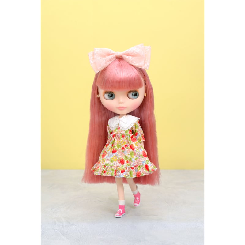 つけ襟付きワンピース ピンク for 22cm dolls Dear Darling fash