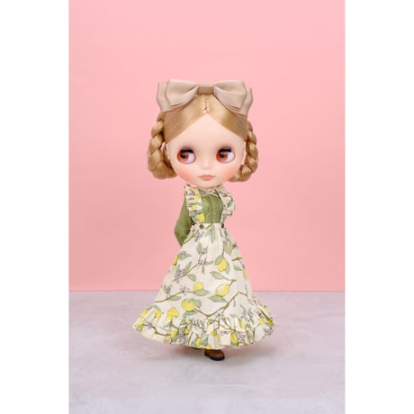 ロングジャンパースカートセット レモンホワイトfor 22cm dolls Dear Darling fashion for dolls