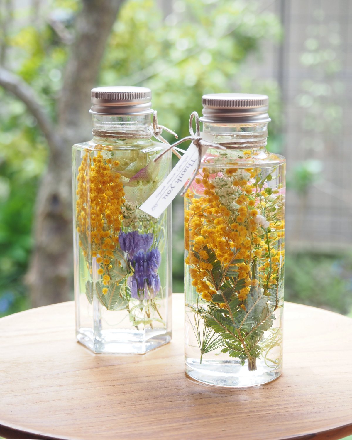 No.723 イタリアミモザ＆リーフ♡固まるハーバリウムペン立て No.723 イタリアミモザ＆リーフ♡固まるハーバリウムペン立て No.716