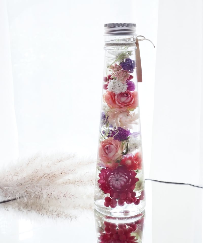 ◇ハーバリウム 309 ラナンとバラの華やかbottle *.:。✿*゜ ◇ハー