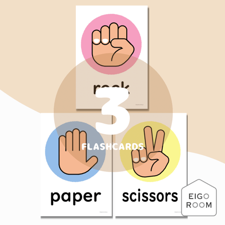絵カード〈Rock, paper, scissors Flashcards グーチョキパーじゃんけんピクチャーカード〉３pages