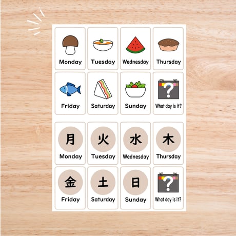 ミニカード〈『Let's try』完全対応◎　The Days of the Week Mini Cards 曜日のミニカード〉 ２sets