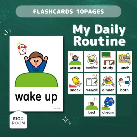 絵カード〈『Let's try!２』完全対応◎ "My Daily Routine" Flashcards 〇〇Time Timeなしver ピクチャーカード〉 １0pages