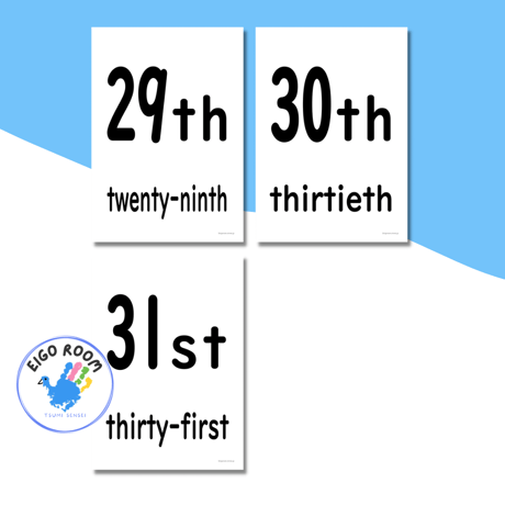 絵カード〈Dates Flashcards 日付ピクチャーカード〉 ３１pages