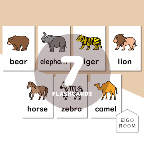 絵カード〈『New Horizon５・６』完全対応◎  Animals Flashcards① 動物ピクチャーカード〉 ７pages