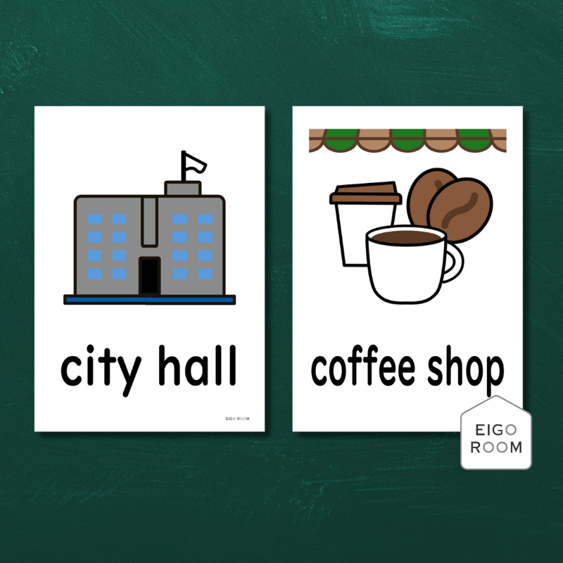 絵カード〈『Blue Sky!5・6』完全対応◎ Town Flashcards 町・街・店