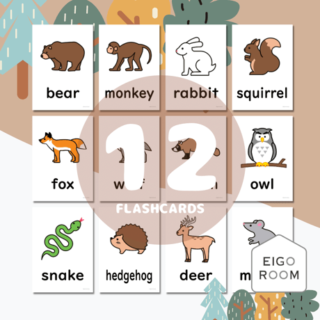 絵カード〈Forest Animals Flashcards 森の動物ピクチャーカード〉 １２pages
