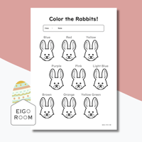 ワークシート〈Easter Coloring Page "Color the Rabbits" イースターバニーぬりえ〉１page