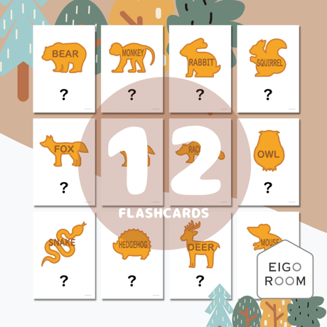 絵カード〈Forest Animal Cookies Flashcards 森の動物クッキーピクチャーカード（英語ヒント付き）〉 １２pages