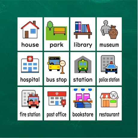 絵カード〈『New Horizon５・６』完全対応◎ Town Flashcards 町・街・店ピクチャーカード①〉 １２pages