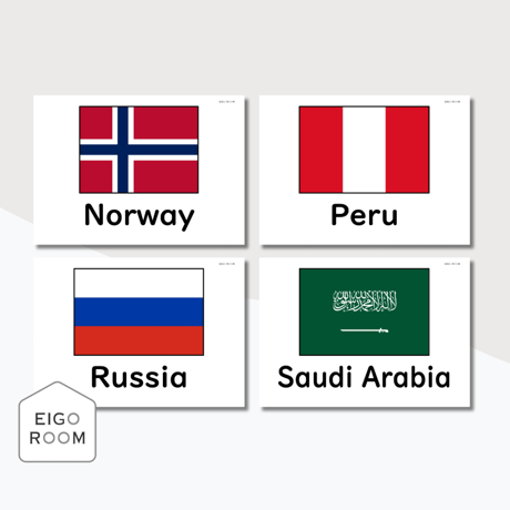 絵カード〈『Here We Go!６』完全対応◎  Country Flags Flashcards 国旗ピクチャーカード②〉 １４pages