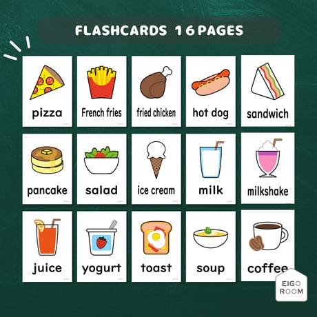 絵カード〈Fast Foods Flashcards ファストフードピクチャーカード〉 １６pages