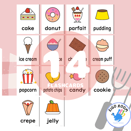 絵カード〈新『New Horizon５・６』完全対応◎ Dessert Flashcards デザートピクチャーカード〉 １４pages