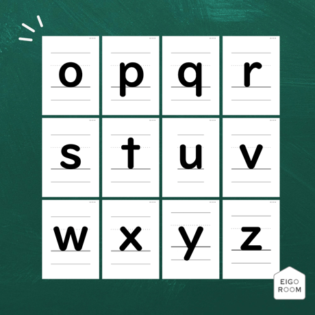 アルファベットカード〈 Lowercase Alphabet Flashcards with ４ Lines ４線付き 小文字アルファベットピクチャーカード〉 26pages