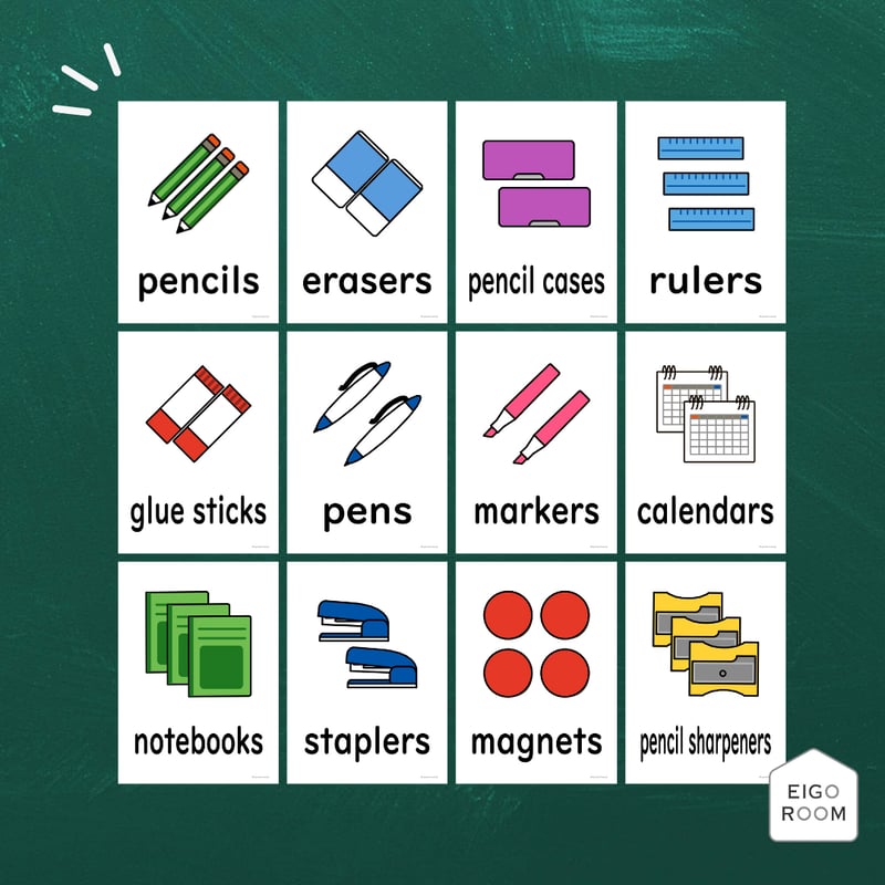 絵カード〈『Let's try!2』対応◎ Stationery Flashcards 筆