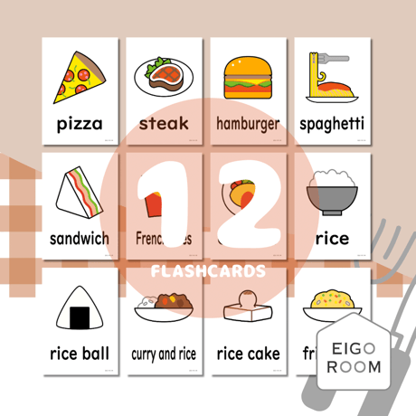 絵カード〈『Here We Go!５』完全対応◎  Foods Flashcards 食べ物ピクチャーカード①〉 １２pages
