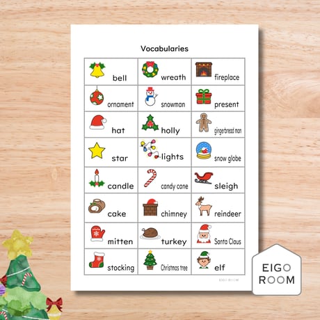 ビンゴ〈CHRISTMAS BINGO クリスマスビンゴ〉１２枚セット＋リスト付き