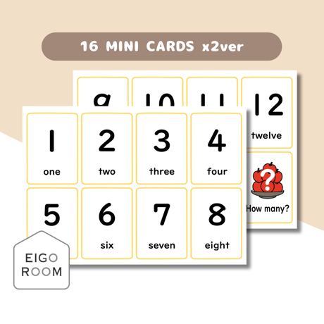 ミニカード〈1-15 Numbers Mini Cards 1から15までの数字ミニカード〉 １６種類２セット