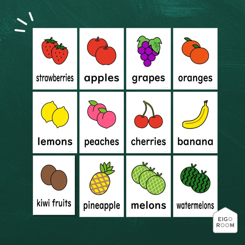 絵カード〈『Let's try!1・2』完全対応◎ Fruit Flashcards