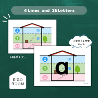 ポスター〈 小文字の書き方指導に◎ ４線のおうちポスター＋小文字２６文字　４Lines Poster ＋ 26Letters〉