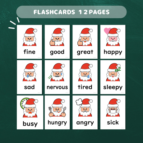 絵カード〈Santa's Feelings Flashcard サンタの気持ちのピクチャーカード〉 １２pages