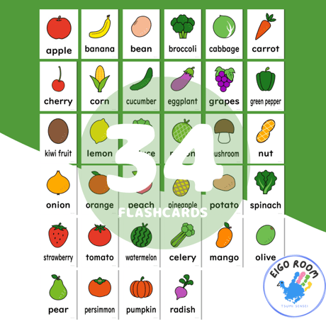 絵カード〈『New Horizon５・６』完全対応◎  Vegetables and Fruits Flashcards 野菜と果物ピクチャーカード〉 ３４pages